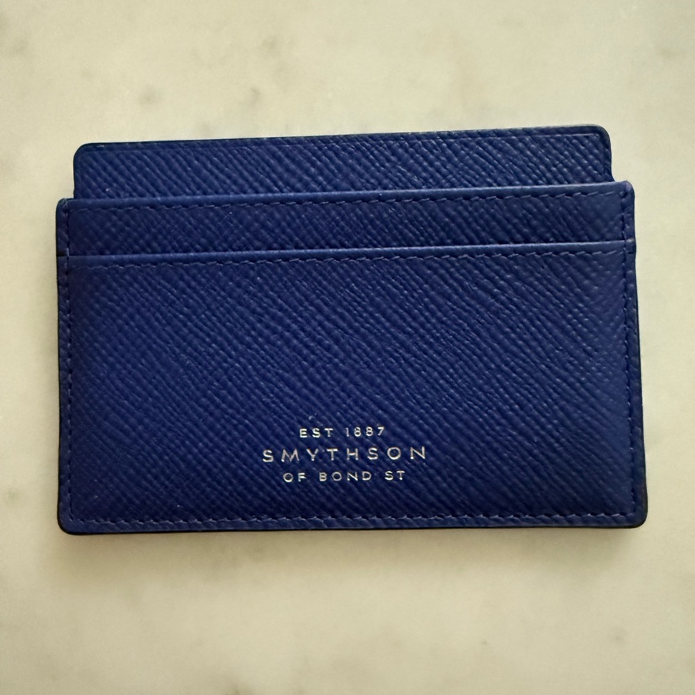 Smythson Blue Leather Panama Card Holder